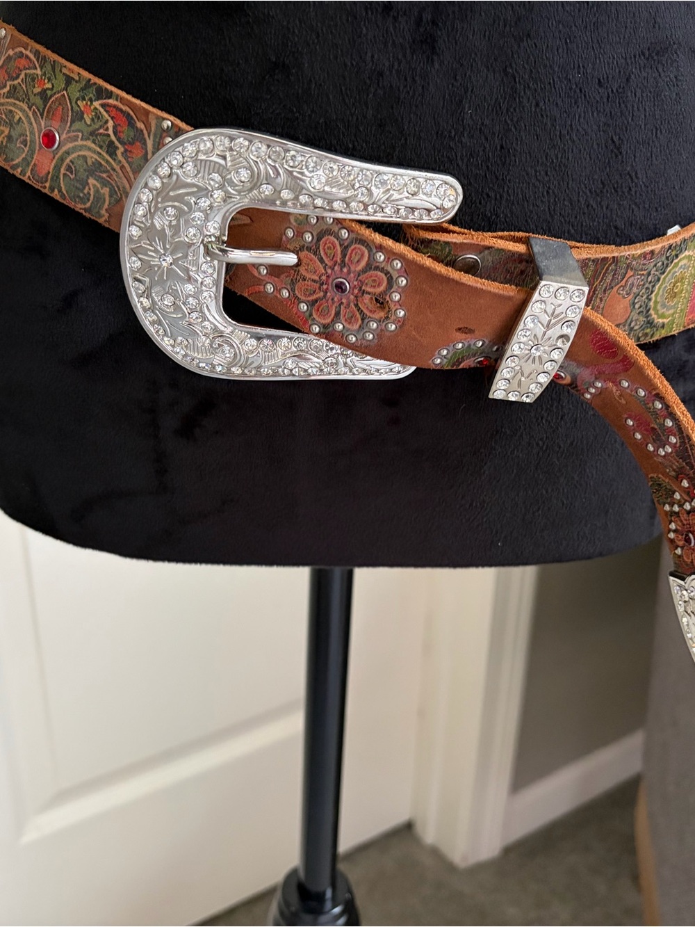Nocona Brown Floral Leather Belt with Ornate Silver Buckle
